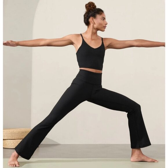 Athleta Elation Rib High-Waisted Crop Flare Pants Workout Yoga Black Womens S - Picture 1 of 12